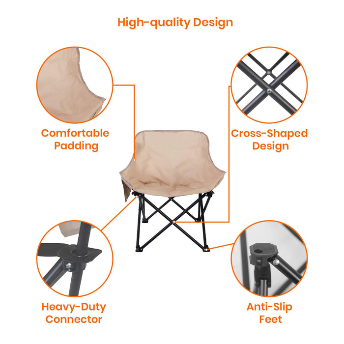 Corvids Foldable Camping Chair with Oxford Fabric | Comfortable & Lightweight Chair for Hiking, Picnic, Garden & Outdoor Use (Khaki, Large)