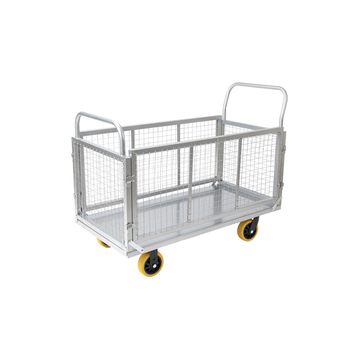 Corvids Metal Hand Platform Trolley/Truck with Cage| 2-Year Warranty | Portable & Compact Industrial Dolly Cart with 360 Rotating Wheels for Home, Office & Warehouse Use