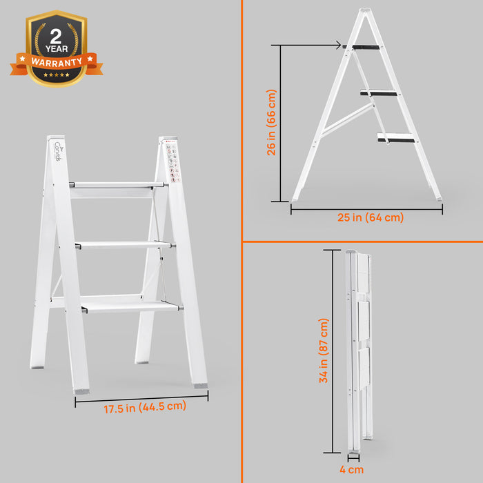 Corvids 3-Steps Premium Folding Step Stool with 2-Year Warranty ( White )