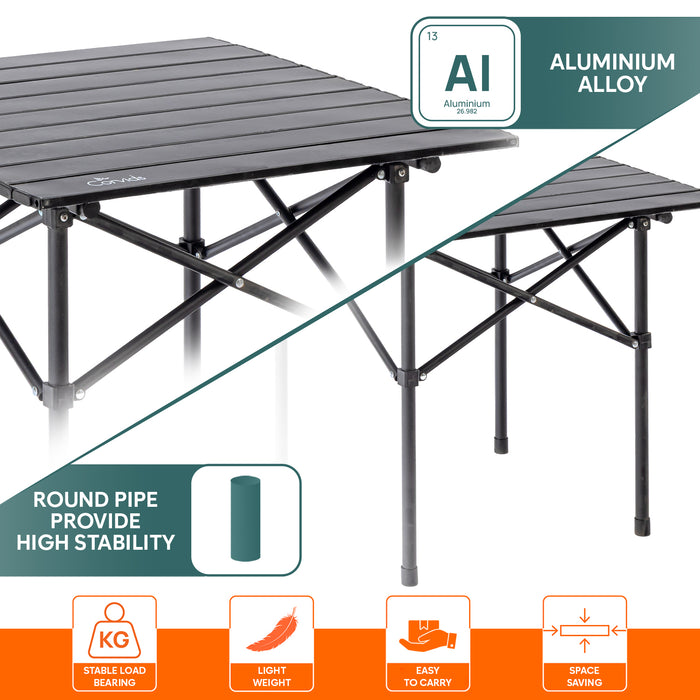 Corvids Multipurpose Folding Camping Table with Roll-up Tabletop | Compact & Portable | Best for Hiking, Picnic, Garden, BBQ & Outdoor Use (Black, Medium)