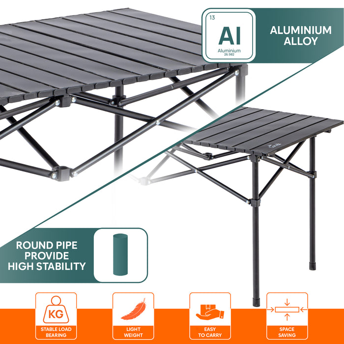Corvids Multipurpose Folding Camping Table with Roll-up Tabletop | Compact & Portable | Best for Hiking, Picnic, Garden, BBQ & Outdoor Use (Black, Large)