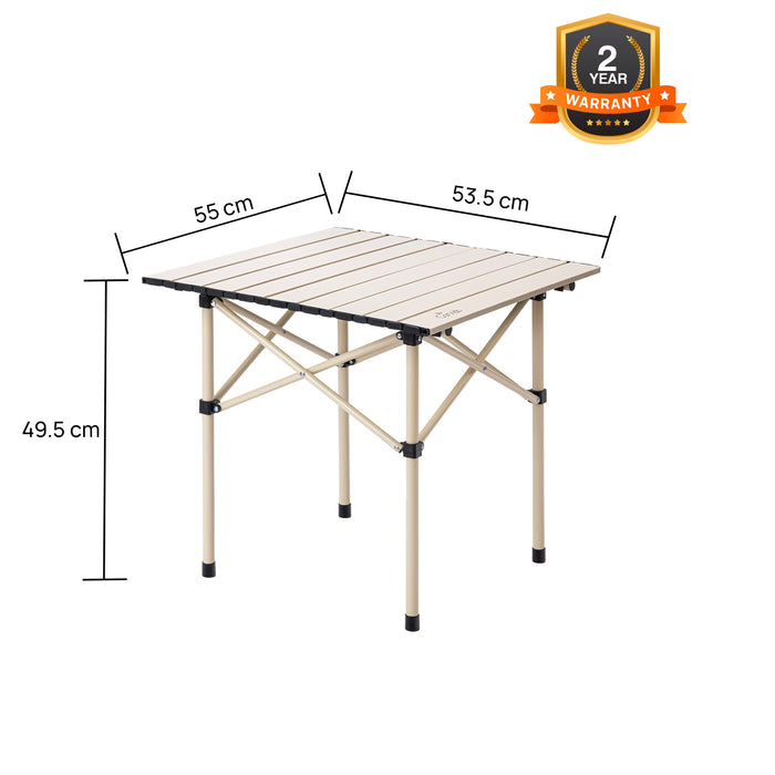 Corvids Multipurpose Folding Camping Table with Roll-up Tabletop | Compact & Portable | Best for Hiking, Picnic, Garden, BBQ & Outdoor Use (Khaki, Medium)