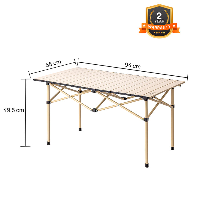Corvids Multipurpose Folding Camping Table with Roll-up Tabletop | Compact & Portable | Best for Hiking, Picnic, Garden, BBQ & Outdoor Use (Khaki, Large)
