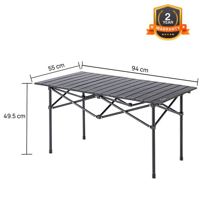 Corvids Multipurpose Folding Camping Table with Roll-up Tabletop | Compact & Portable | Best for Hiking, Picnic, Garden, BBQ & Outdoor Use (Black, Large)