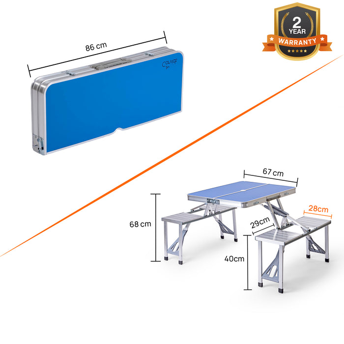 Corvids Folding All-in-One Aluminium Table Chair Combo Compact Foldable Set for Camping, Picnic, Garden, Outdoor Indoor Use (Blue)