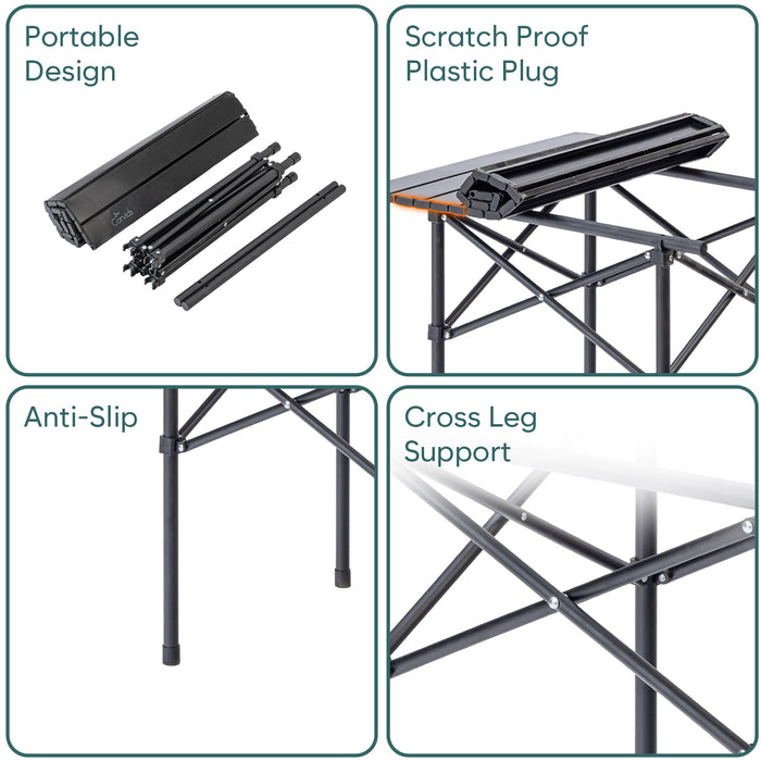 Corvids Multipurpose Folding Camping Table with Roll-up Tabletop | Compact & Portable | Best for Hiking, Picnic, Garden, BBQ & Outdoor Use (Black, Medium)