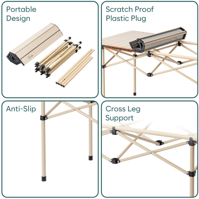 Corvids Multipurpose Folding Camping Table with Roll-up Tabletop | Compact & Portable | Best for Hiking, Picnic, Garden, BBQ & Outdoor Use (Khaki, Large)