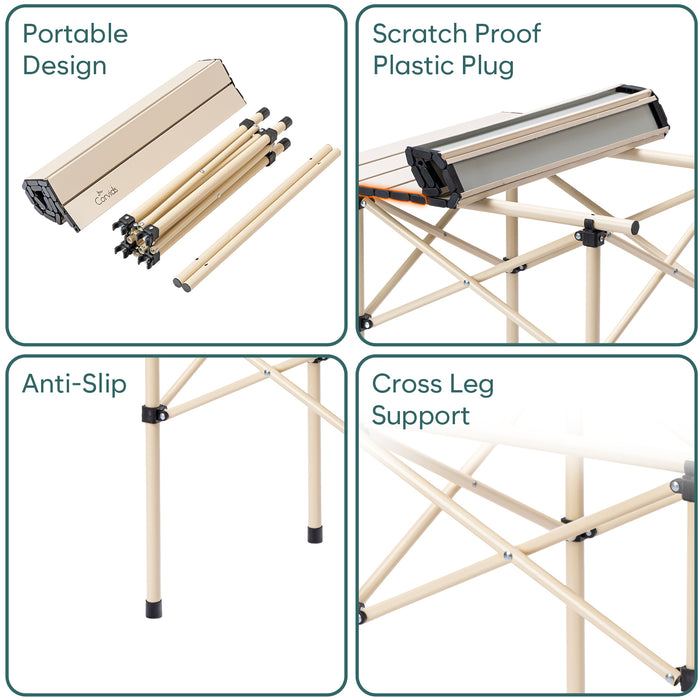 Corvids Multipurpose Folding Camping Table with Roll-up Tabletop | Compact & Portable | Best for Hiking, Picnic, Garden, BBQ & Outdoor Use (Khaki, Medium)