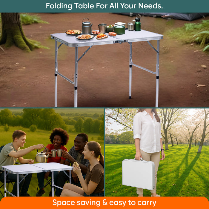 Corvids 3 Feet Multipurpose Aluminium Folding Camping Table with Round Pipe Legs | Best for Balcony, Garden, Hiking, Picnic, Outdoor & Indoor Use (White)