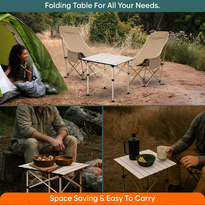 Corvids Multipurpose Folding Camping Table with Roll-up Tabletop | Compact & Portable | Best for Hiking, Picnic, Garden, BBQ & Outdoor Use (Khaki, Medium)
