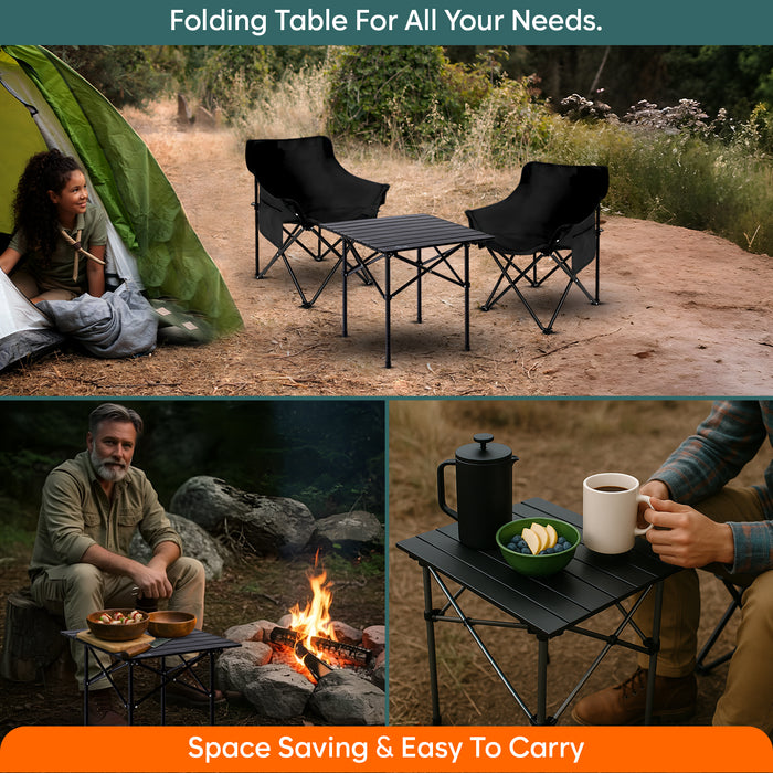 Corvids Multipurpose Folding Camping Table with Roll-up Tabletop | Compact & Portable | Best for Hiking, Picnic, Garden, BBQ & Outdoor Use (Black, Medium)