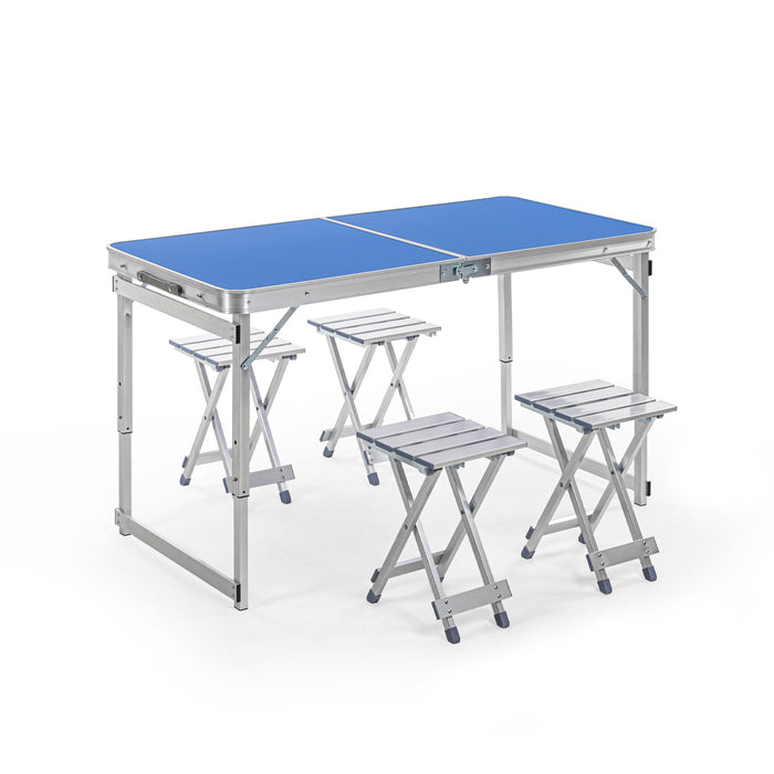 Corvids 4 Feet Multipurpose Aluminium Folding Table with 4 Aluminium Chairs (Blue)