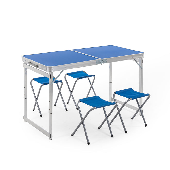 Corvids Height Adjustable Aluminium Folding Table with 4 Oxford Mat Chairs (Blue)