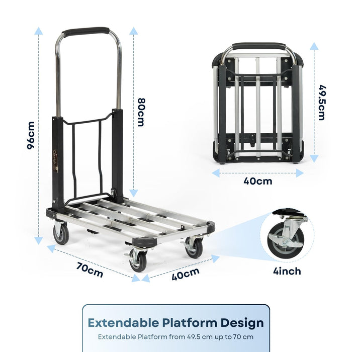 Corvids 150 Kg Portable Aluminium Extendable Hand Platform Trolley with 2-Year Warranty