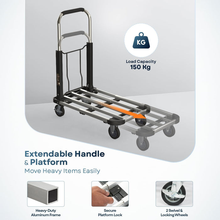 Corvids 150 Kg Portable Aluminium Extendable Hand Platform Trolley with 2-Year Warranty