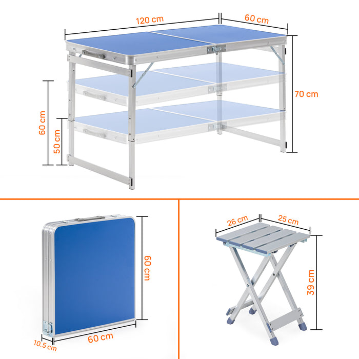 Corvids 4 Feet Multipurpose Aluminium Folding Table with 4 Aluminium Chairs (Blue)