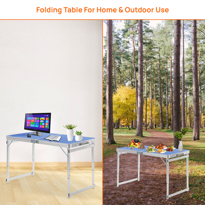 Corvids 4 Feet Multipurpose Aluminium Folding Camping Table with Carrying Handle (Blue)