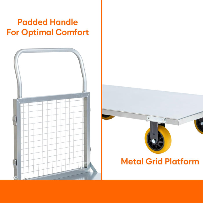 Corvids Metal Hand Platform Trolley/Truck with Cage| 2-Year Warranty | Portable & Compact Industrial Dolly Cart with 360 Rotating Wheels for Home, Office & Warehouse Use