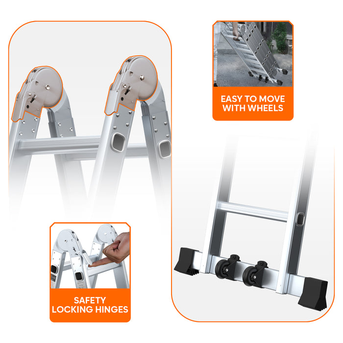 Corvids 14.5 ft (16 Steps) Portable & Compact Folding Aluminium Multipurpose Super Step Ladder