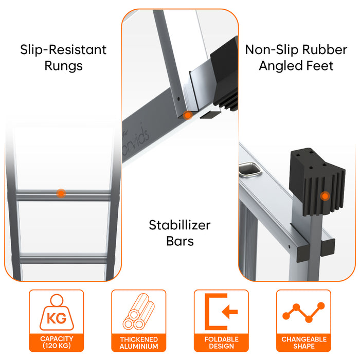 Corvids 14.5 ft (16 Steps) Portable & Compact Folding Aluminium Multipurpose Super Step Ladder