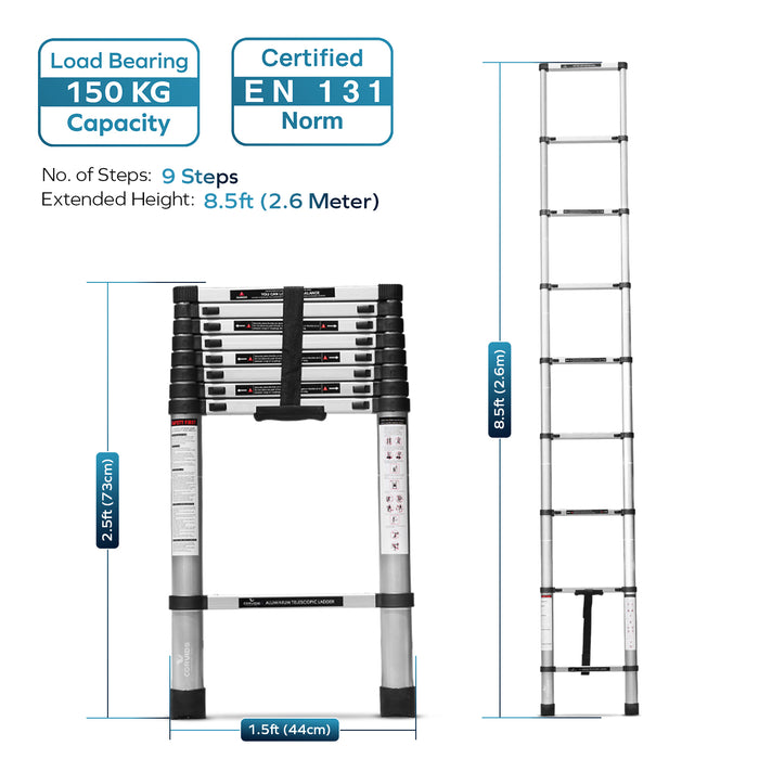 Corvids 2.6m (8.5 feet) Portable & Compact Aluminum Telescopic Ladder