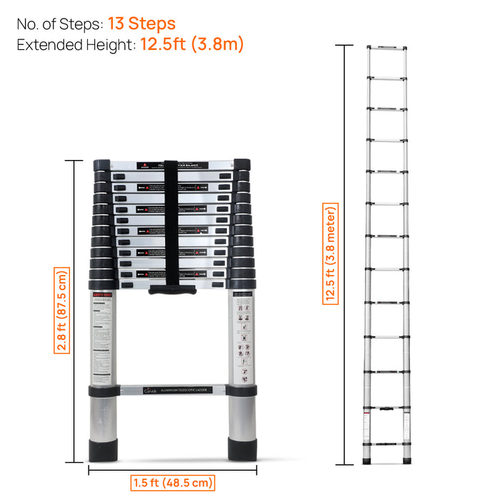 Corvids 3.8m (12.5 feet) Portable & Compact Aluminium Telescopic Ladder