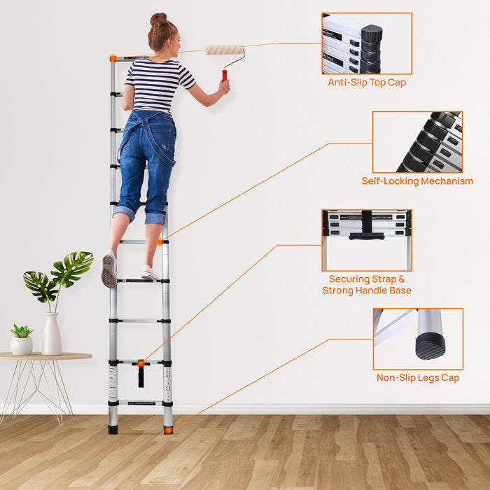 Corvids 3.8m (12.5 feet) Portable & Compact Aluminium Telescopic Ladder