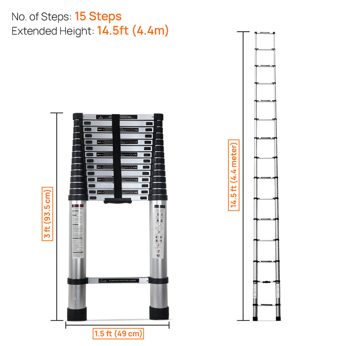 Corvids 4.4m (14.5 feet) Portable & Compact Aluminium Telescopic Ladder