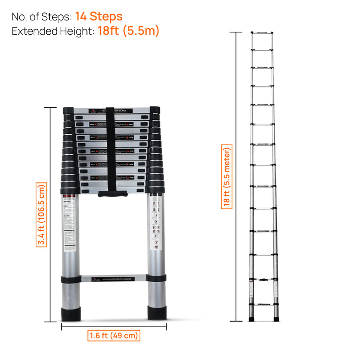 Corvids 5.5m (18 ft) Portable & Compact Aluminum Telescopic Ladder
