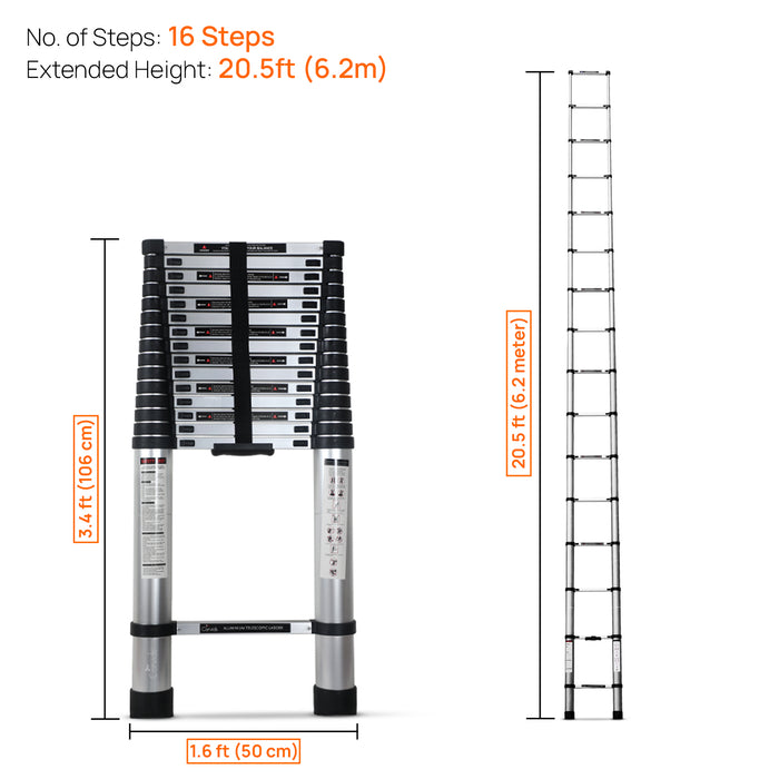 Corvids 6.2m (20.5 feet) Portable & Compact Aluminium Telescopic Ladder