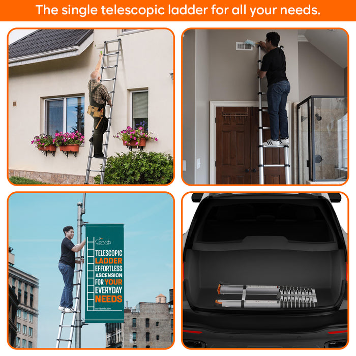 Corvids 7.2m (23.5 feet) Portable & Compact Telescopic Ladder with Folding Stablizer Bar