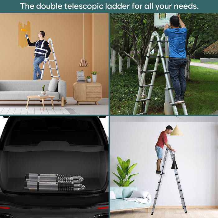 Corvids Portable and Compact 12.5 ft A-Type Aluminium Telescopic Ladder with 12 Steps