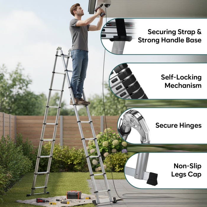 Corvids Portable and Compact 19 ft A-Type Aluminium Telescopic Ladder with 18 Steps