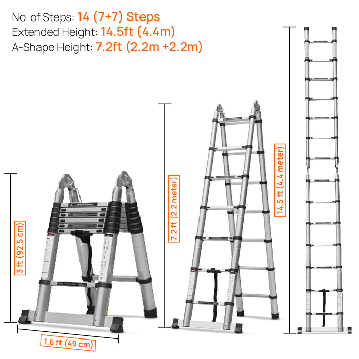 14 Step Telescopic Ladder Dimensions