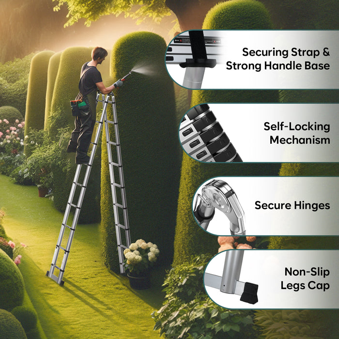 Corvids Portable and Compact 14.5 feet A-Type Aluminium Telescopic Ladder