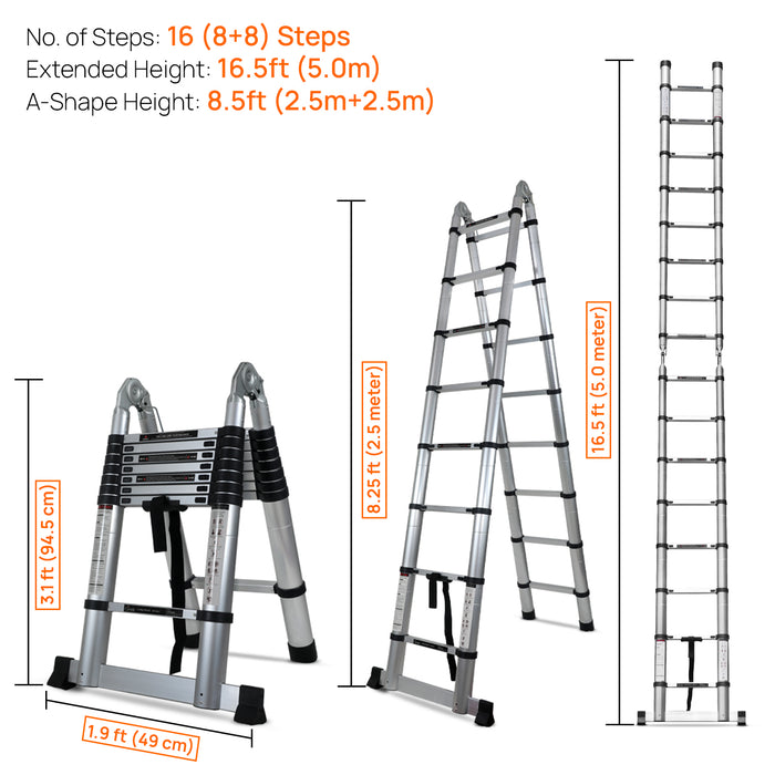 16 Step Telescopic Ladder Dimensions