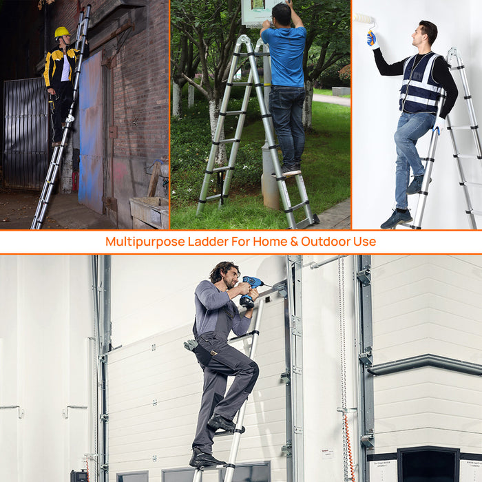 Corvids Portable and Compact 16.5 feet A Type Aluminium Telescopic Ladder with 14 Steps
