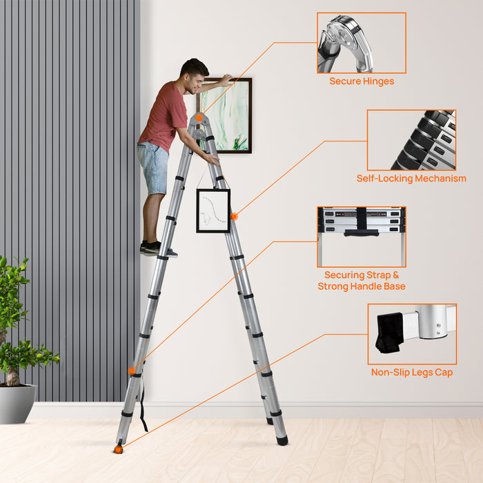 Corvids Portable and Compact 22 ft A Type Aluminium Telescopic Ladder with 16 Steps (6.6 Meter)