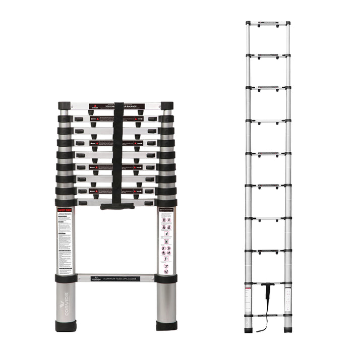 Corvids 3.8m (12.5 ft) Portable & Compact Finger Protect Aluminium Telescopic Ladder