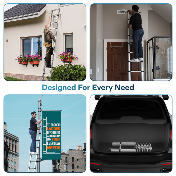 Corvids 3.8m (12.5 ft) Portable & Compact Finger Protect Aluminium Telescopic Ladder