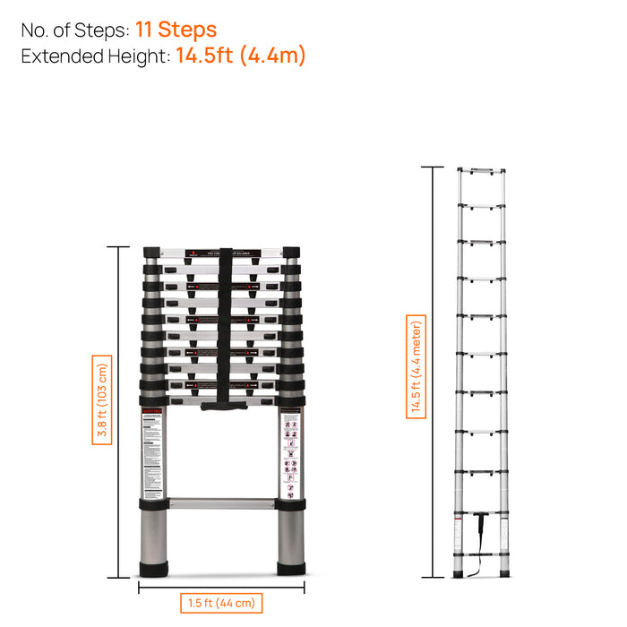 Corvids 5.0m (16.5 ft) Portable & Compact Finger Protect Aluminium Telescopic Ladder
