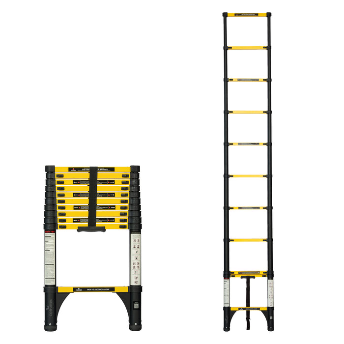 Corvids 3.2m (10.5 Ft) Iron Telescopic Ladder for Home, Warehouse & Outdoor Use