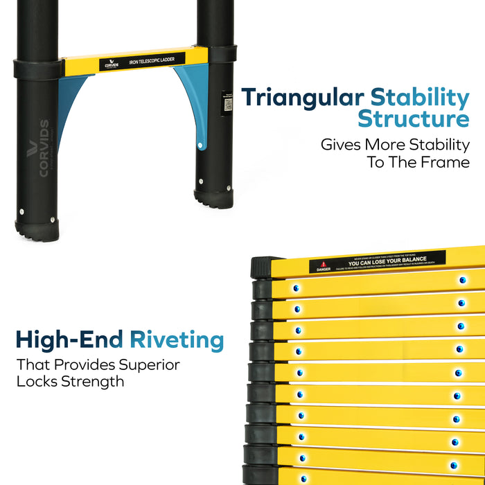 Corvids 3.2m (10.5 Ft) Iron Telescopic Ladder for Home, Warehouse & Outdoor Use