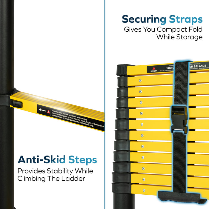 Corvids 3.8m (12.5 Ft) Iron Telescopic Ladder for Home, Warehouse & Outdoor Use