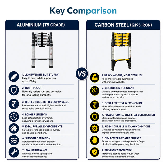 Corvids 3.8m (12.5 Ft) Iron Telescopic Ladder for Home, Warehouse & Outdoor Use
