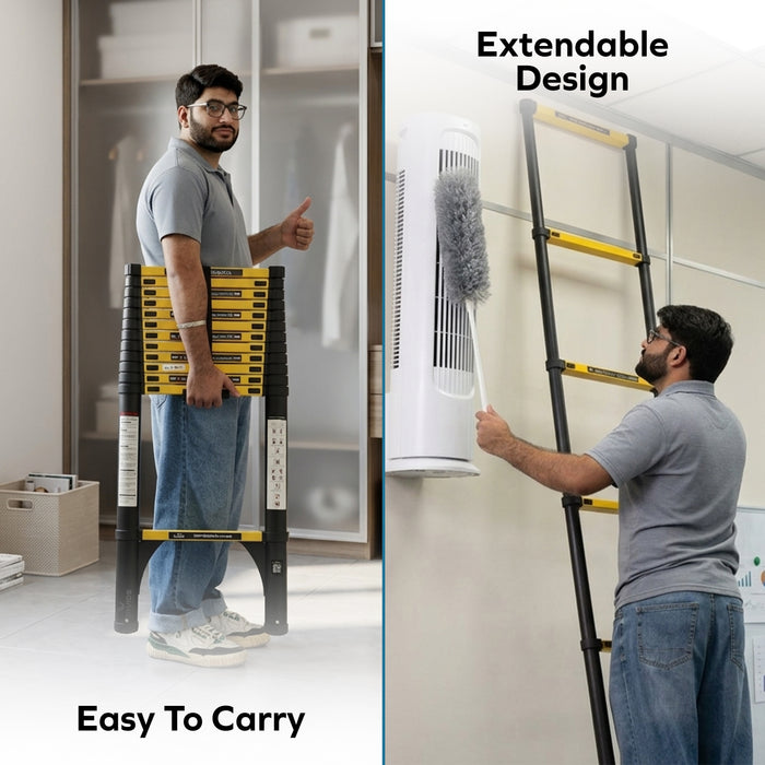Corvids 3.8m (12.5 Ft) Iron Telescopic Ladder for Home, Warehouse & Outdoor Use