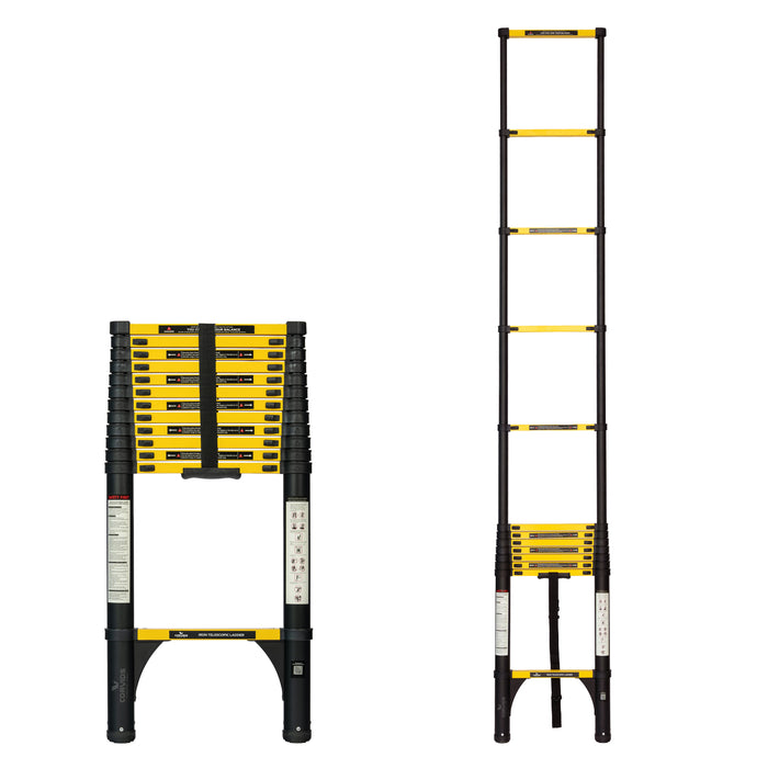 Corvids 5.1m (17 Ft) Iron Telescopic Ladder for Home, Warehouse & Outdoor Use