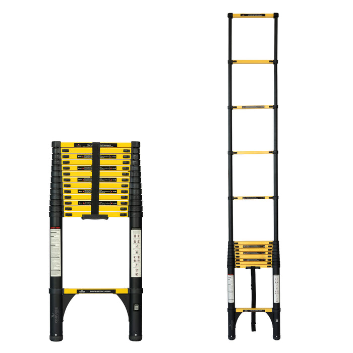 Corvids 5.5m (18 Ft) Iron Telescopic Ladder for Home, Warehouse & Outdoor Use
