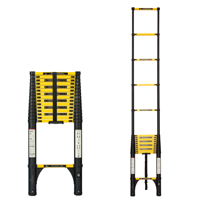 Corvids 6.3m (21 Ft) Iron Telescopic Ladder for Home, Warehouse & Outdoor Use