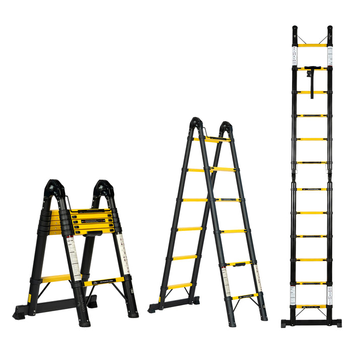 Corvids 3.8m (12.5 Ft) Foldable A-Type Iron Telescopic Ladder for Home, Industrial & Warehouse Use